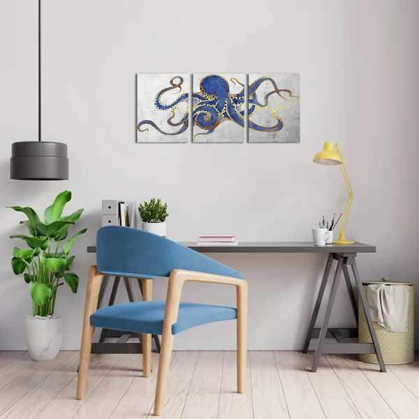 Multicolor_3_Piece_Octopus_Wall_Art_Painting_Navy_Blue_Marine_Animal_Picture_Print_On_Canvas_Ocean_Life_Poster_|_For_Bathroom_Bedroom_Home_Decor_Decoration_Gift_Easy_to_Hang_12"x16"x3PCS