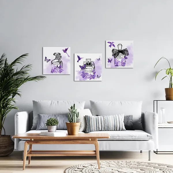 Multicolor_3_Piece_Fashion_Canvas_Wall_Art_Purple_Flower_Perfume_Painting_Print_Women_Bedroom_Decor_Makeup_Picture_Art_Modern_Girls_Room_Dress_Up_Room_Wall_Decoration_Framed_Ready_to_Hang