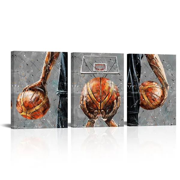 Multicolor_3_Piece_Basketball_Wall_Art_|_For_Boys_Bedroom_Decor_Sports_Picture_Canvas_Print_Gift_|_For_Basketball_Fans_Grey_and_Red_Painting_Home_Men_Office_Living_Room_Bathroom_Gym_Decoration_Gallery_Wrapped