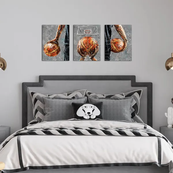 Multicolor_3_Piece_Basketball_Wall_Art_|_For_Boys_Bedroom_Decor_Sports_Picture_Canvas_Print_Gift_|_For_Basketball_Fans_Grey_and_Red_Painting_Home_Men_Office_Living_Room_Bathroom_Gym_Decoration_Gallery_Wrapped