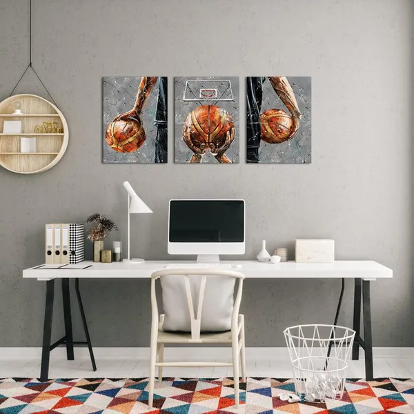 Multicolor_3_Piece_Basketball_Wall_Art_|_For_Boys_Bedroom_Decor_Sports_Picture_Canvas_Print_Gift_|_For_Basketball_Fans_Grey_and_Red_Painting_Home_Men_Office_Living_Room_Bathroom_Gym_Decoration_Gallery_Wrapped