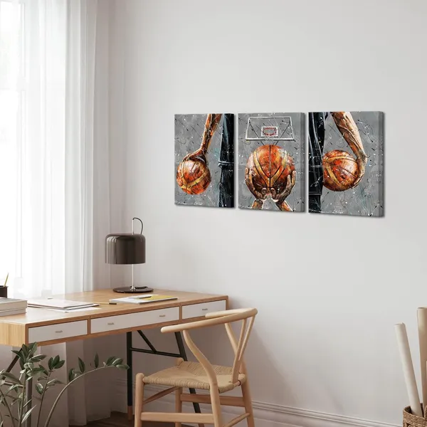 Multicolor_3_Piece_Basketball_Wall_Art_|_For_Boys_Bedroom_Decor_Sports_Picture_Canvas_Print_Gift_|_For_Basketball_Fans_Grey_and_Red_Painting_Home_Men_Office_Living_Room_Bathroom_Gym_Decoration_Gallery_Wrapped
