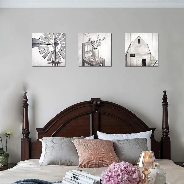 Multicolor_3_Piece_Rustic_Landscape_Canvas_Wall_Artwork_Farmhouse_Painting_Windmill_Picture_Modern_Wall_Art_Print_|_For_Bedroom_Bathroom_Living_Room_Dining_Room_Wall_Decor_12"x12"x3_PCS