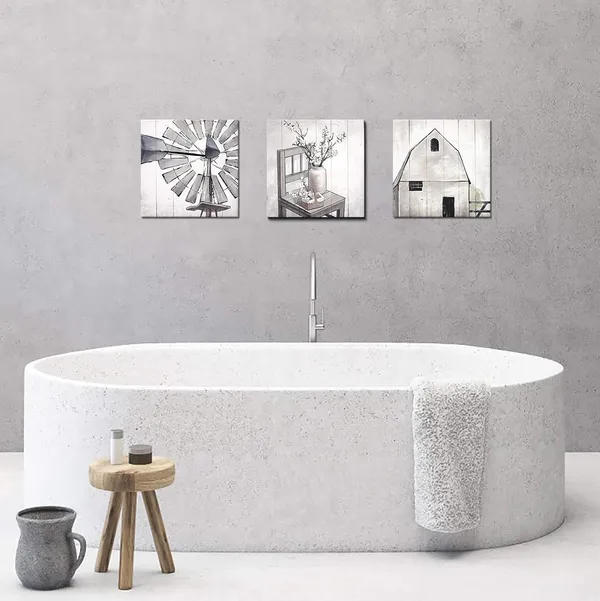 Multicolor_3_Piece_Rustic_Landscape_Canvas_Wall_Artwork_Farmhouse_Painting_Windmill_Picture_Modern_Wall_Art_Print_|_For_Bedroom_Bathroom_Living_Room_Dining_Room_Wall_Decor_12"x12"x3_PCS