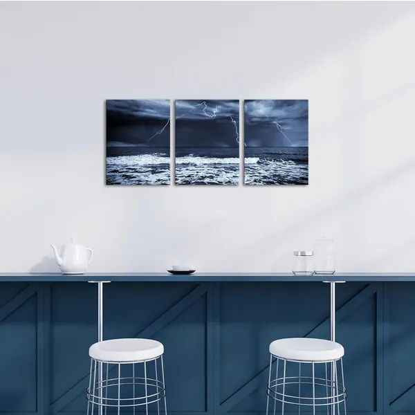 Multicolor_3_Panels_Canvas_Print_Wall_Art_Sea_Picture_Ocean_Wave_Seascape_Painting_Nature_Lightning_Artwork_Prints_Stretched_Home_Living_Room_Office_Decoration_Dark_Blue