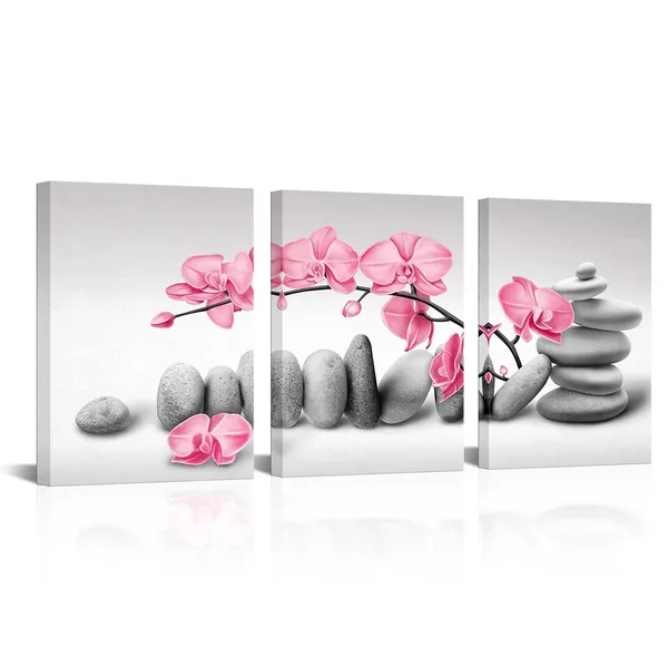 Multicolor_3_Piece_Orchid_Flower_Painting_Wall_Art_Zen_Stones_Pink_Floral_Pictures_Prints_Peaceful_Meditation_Artwork_Home_Bedroom_Bathroom_Yoga_Room_Spa_Decoration_Ready_to_Hang