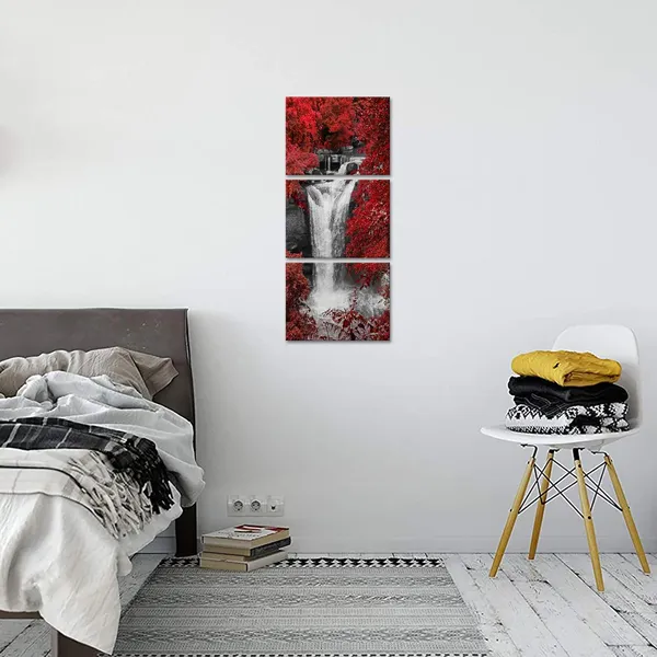 Multicolor_3_Pieces_Wall_Art_Red_Trees_|_Forest_Black_and_White_Waterfall_Landscape_Picture_Canvas_Print_Natural_Artwork_Framed_Painting_Modern_Home_Office_Bathroom_Wall_Decoration_Ready_to_Hang