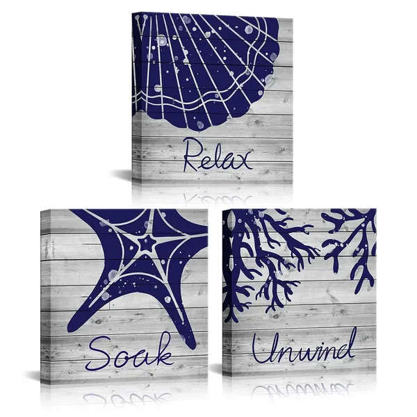 Multicolor_3_Pieces_Bathroom_Canvas_Wall_Art_Relax_Soak_Unwind_Navy_Blue_Beach_Painting_Artwork_Prints_Seashell_Starfish_Coastal_Canvas_Prints_Home_Nursery_Kids_Room_Decor