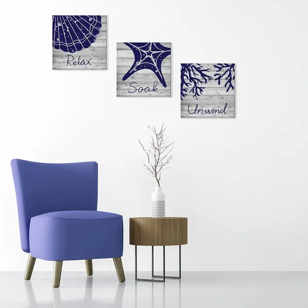 Multicolor_3_Pieces_Bathroom_Canvas_Wall_Art_Relax_Soak_Unwind_Navy_Blue_Beach_Painting_Artwork_Prints_Seashell_Starfish_Coastal_Canvas_Prints_Home_Nursery_Kids_Room_Decor
