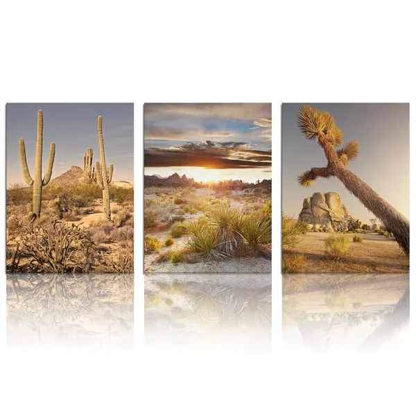 Multicolor_3_PCS_Canvas_Wall_Art_Print_Joshua_Tree_National_Park_Poster_Southwest_Cali|_Fornia_Desert_at_Sunset_Landscape_Picture_Painting_Canvas_|_For_Living_Room_Bedroom_Decoration_Framed_Ready_to_Hang_12"x16"3pcs