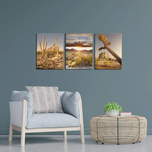 Multicolor_3_PCS_Canvas_Wall_Art_Print_Joshua_Tree_National_Park_Poster_Southwest_Cali|_Fornia_Desert_at_Sunset_Landscape_Picture_Painting_Canvas_|_For_Living_Room_Bedroom_Decoration_Framed_Ready_to_Hang_12"x16"3pcs