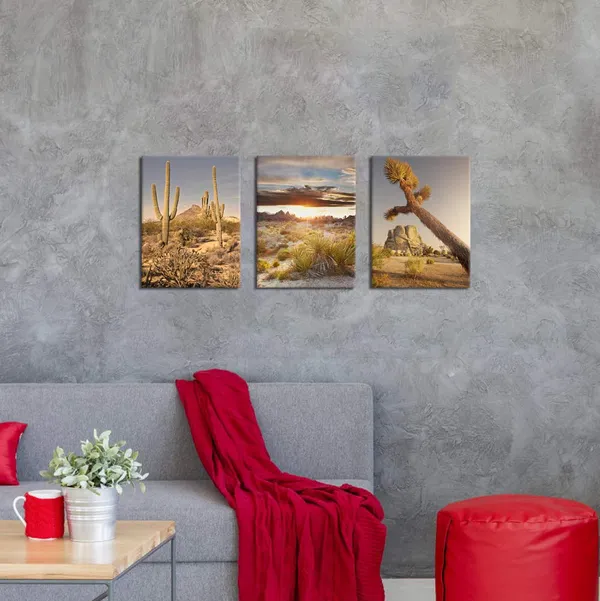 Multicolor_3_PCS_Canvas_Wall_Art_Print_Joshua_Tree_National_Park_Poster_Southwest_Cali|_Fornia_Desert_at_Sunset_Landscape_Picture_Painting_Canvas_|_For_Living_Room_Bedroom_Decoration_Framed_Ready_to_Hang_12"x16"3pcs