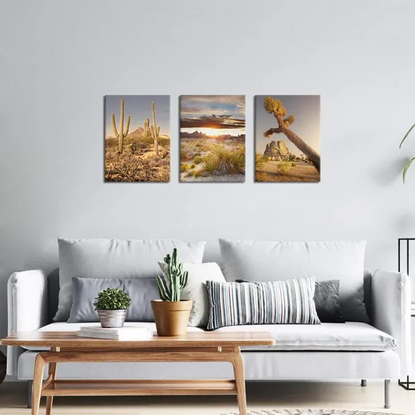 Multicolor_3_PCS_Canvas_Wall_Art_Print_Joshua_Tree_National_Park_Poster_Southwest_Cali|_Fornia_Desert_at_Sunset_Landscape_Picture_Painting_Canvas_|_For_Living_Room_Bedroom_Decoration_Framed_Ready_to_Hang_12"x16"3pcs