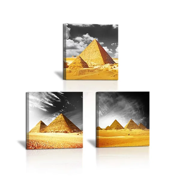 Multicolor_3_Panel_Egyptian_Pyramids_Canvas_Wall_Picture_Orange_Gray_White_Photo_Modern_Art_Bathroom_Bedroom_Poster_Decorative_Giclee_Print_Home_Decor_Ready_to_Hang_12"x12"x3PCS
