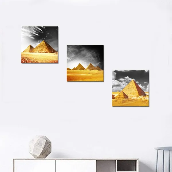 Multicolor_3_Panel_Egyptian_Pyramids_Canvas_Wall_Picture_Orange_Gray_White_Photo_Modern_Art_Bathroom_Bedroom_Poster_Decorative_Giclee_Print_Home_Decor_Ready_to_Hang_12"x12"x3PCS