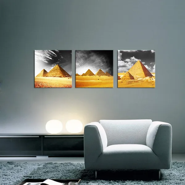 Multicolor_3_Panel_Egyptian_Pyramids_Canvas_Wall_Picture_Orange_Gray_White_Photo_Modern_Art_Bathroom_Bedroom_Poster_Decorative_Giclee_Print_Home_Decor_Ready_to_Hang_12"x12"x3PCS