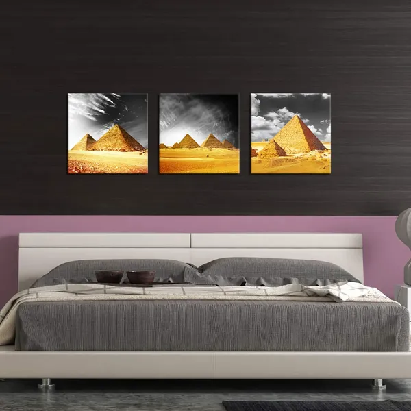 Multicolor_3_Panel_Egyptian_Pyramids_Canvas_Wall_Picture_Orange_Gray_White_Photo_Modern_Art_Bathroom_Bedroom_Poster_Decorative_Giclee_Print_Home_Decor_Ready_to_Hang_12"x12"x3PCS