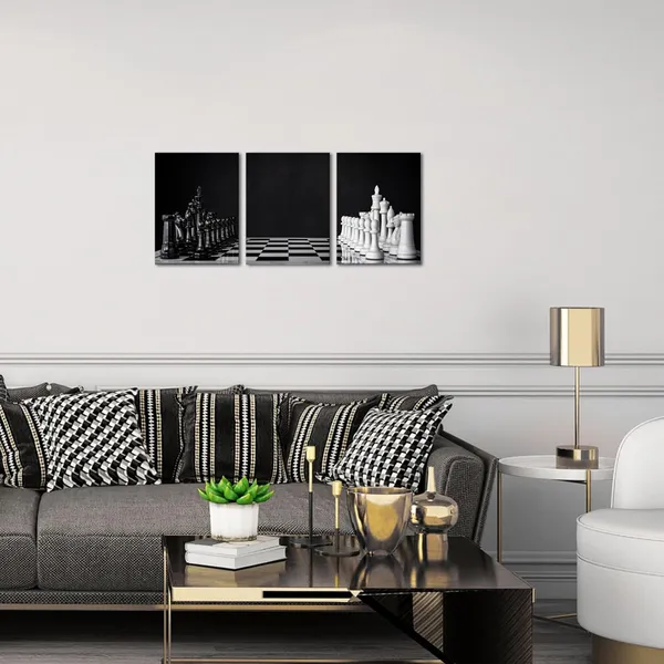 Multicolor_3_Panel_Black_and_White_Chess_Canvas_Wall_Art_Modern_Game_Picture_Poster_Prints_Chessboard_Painting_Framed_Vintage_Living_Room_Office_Decor
