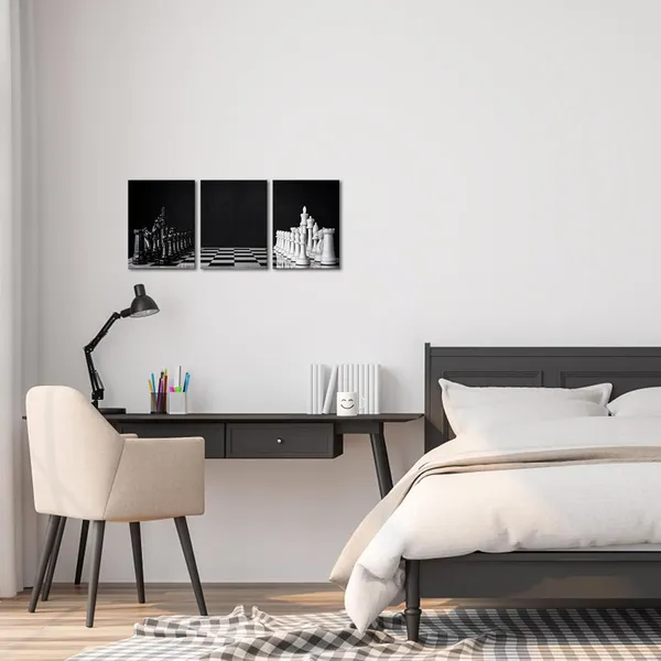 Multicolor_3_Panel_Black_and_White_Chess_Canvas_Wall_Art_Modern_Game_Picture_Poster_Prints_Chessboard_Painting_Framed_Vintage_Living_Room_Office_Decor