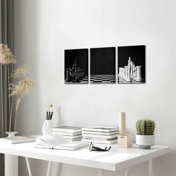 Multicolor_3_Panel_Black_and_White_Chess_Canvas_Wall_Art_Modern_Game_Picture_Poster_Prints_Chessboard_Painting_Framed_Vintage_Living_Room_Office_Decor