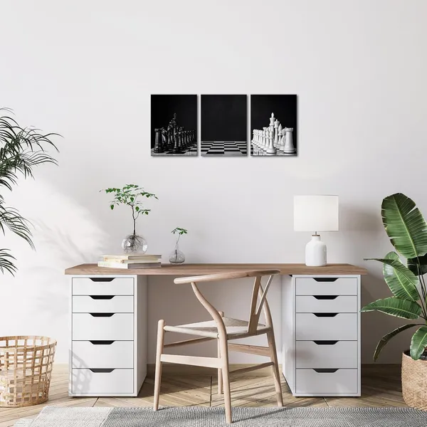 Multicolor_3_Panel_Black_and_White_Chess_Canvas_Wall_Art_Modern_Game_Picture_Poster_Prints_Chessboard_Painting_Framed_Vintage_Living_Room_Office_Decor