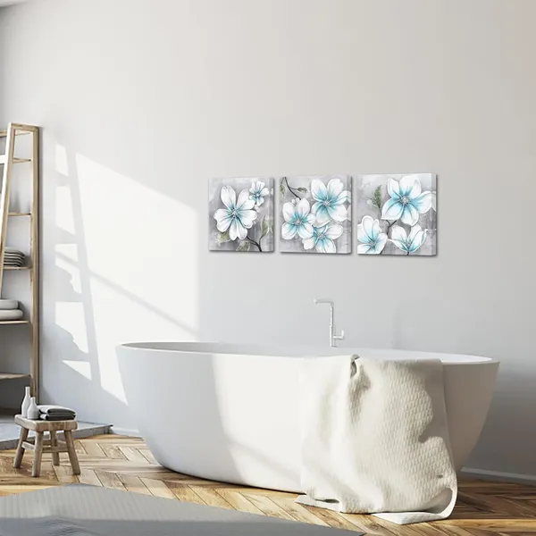 Multicolor_Modern_Bathroom_Wall_Art_3_Piece_Magnolia_Flower_Picture_Wall_Decor_Blue_and_White_Floral_Painting_Still_Life_Artwork_Home_Bedroom_Kitchen_Framed_Ready_to_Hang