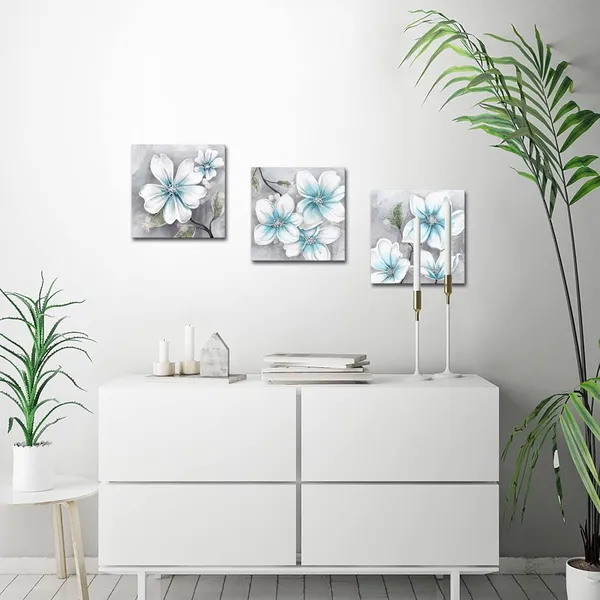 Multicolor_Modern_Bathroom_Wall_Art_3_Piece_Magnolia_Flower_Picture_Wall_Decor_Blue_and_White_Floral_Painting_Still_Life_Artwork_Home_Bedroom_Kitchen_Framed_Ready_to_Hang