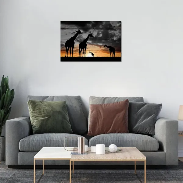 Multicolor_Black_and_White_Canvas_Wall_Art_Giraffes_Family_Stand_in_Grassland_Picture_Prints_Africa_Golden_Sunset_Landscape_Poster_Ready_to_Hang_|_For_Home_Living_Room_Bedroom_Decor_16"x24"