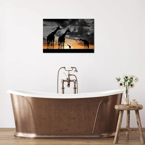 Multicolor_Black_and_White_Canvas_Wall_Art_Giraffes_Family_Stand_in_Grassland_Picture_Prints_Africa_Golden_Sunset_Landscape_Poster_Ready_to_Hang_|_For_Home_Living_Room_Bedroom_Decor_16"x24"
