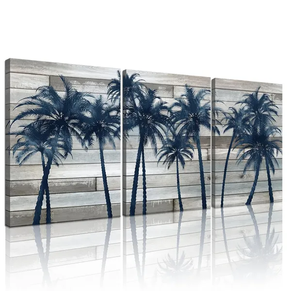 Multicolor_Seaside_Coconut_Palm_Wall_Art_Tropical_Beach_with_Palm_Trees_on_Vintage_Wood_Background_Picture_Painting_on_Canvas_Rustic_Artwork_Home_Kitchen_Bathroom_Bedroom_Decoration_Ready_to_Hang