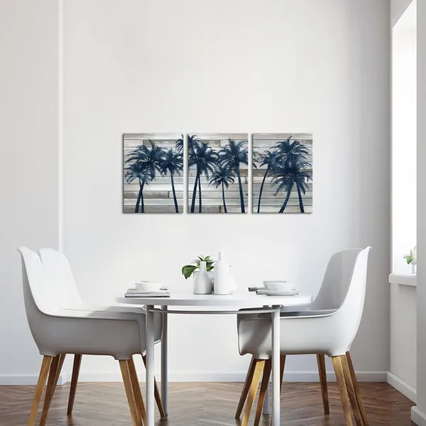 Multicolor_Seaside_Coconut_Palm_Wall_Art_Tropical_Beach_with_Palm_Trees_on_Vintage_Wood_Background_Picture_Painting_on_Canvas_Rustic_Artwork_Home_Kitchen_Bathroom_Bedroom_Decoration_Ready_to_Hang