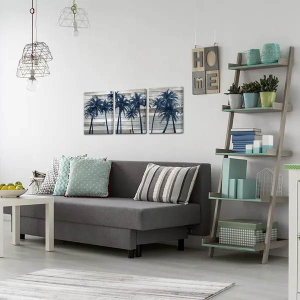 Multicolor_Seaside_Coconut_Palm_Wall_Art_Tropical_Beach_with_Palm_Trees_on_Vintage_Wood_Background_Picture_Painting_on_Canvas_Rustic_Artwork_Home_Kitchen_Bathroom_Bedroom_Decoration_Ready_to_Hang