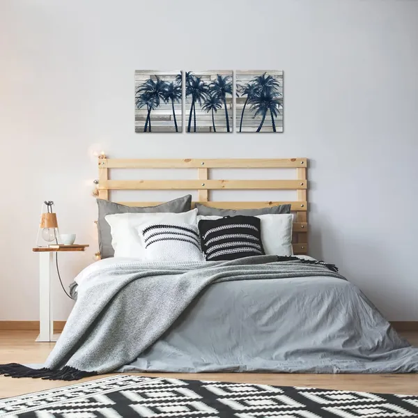 Multicolor_Seaside_Coconut_Palm_Wall_Art_Tropical_Beach_with_Palm_Trees_on_Vintage_Wood_Background_Picture_Painting_on_Canvas_Rustic_Artwork_Home_Kitchen_Bathroom_Bedroom_Decoration_Ready_to_Hang