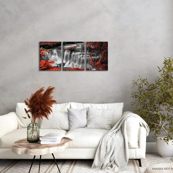 Multicolor_3_Pieces_Black_and_White_Canvas_Wall_Art_Red_|_Forest_Waterfall_Canvas_Print_Nature_Landscape_Paintings_Framed_Picture_Modern_Home_Office_Living_Room_Wall_Decoration_12"x16"x3pcs