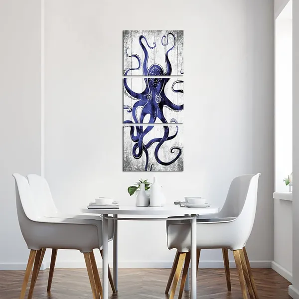 Multicolor_3_Piece_Octopus_Wall_Art_Painting_Navy_Blue_Ocean_Animal_Picture_Print_on_Canvas_Sea_Artwork_|_For_Bathroom_Bedroom_Home_Decor_Decoration_Gift_Easy_to_Hang_12"x16"x3PCS