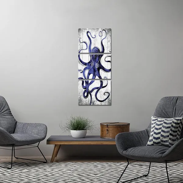 Multicolor_3_Piece_Octopus_Wall_Art_Painting_Navy_Blue_Ocean_Animal_Picture_Print_on_Canvas_Sea_Artwork_|_For_Bathroom_Bedroom_Home_Decor_Decoration_Gift_Easy_to_Hang_12"x16"x3PCS