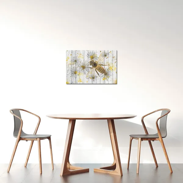 Multicolor_Insect_Animal_Wall_Art_Honey_Bee_Daisy_Paintings_on_Canvas_Grey_Yellow_Picture_Rustic_Artwork_Home_Farmhouse_Kitchen_Bathroom_Decor_Stretched_and_Framed_Ready_to_Hang