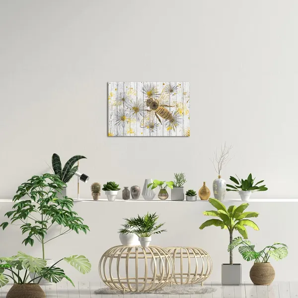 Multicolor_Insect_Animal_Wall_Art_Honey_Bee_Daisy_Paintings_on_Canvas_Grey_Yellow_Picture_Rustic_Artwork_Home_Farmhouse_Kitchen_Bathroom_Decor_Stretched_and_Framed_Ready_to_Hang