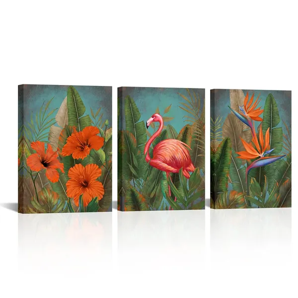Multicolor_3_Pieces_Flamingo_Canvas_Wall_Art_Green_Tropical_Plant_Orange_Floral_Painting_Canvas_Prints_Animal_Picture_Framed_Posters_Hanging_Artwok_|_For_Home_Living_Room_Bedroom_Decoration