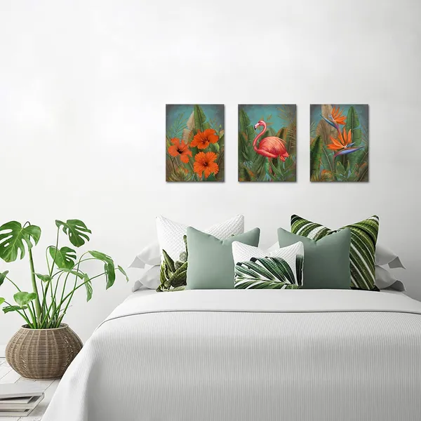 Multicolor_3_Pieces_Flamingo_Canvas_Wall_Art_Green_Tropical_Plant_Orange_Floral_Painting_Canvas_Prints_Animal_Picture_Framed_Posters_Hanging_Artwok_|_For_Home_Living_Room_Bedroom_Decoration