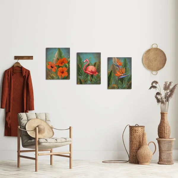 Multicolor_3_Pieces_Flamingo_Canvas_Wall_Art_Green_Tropical_Plant_Orange_Floral_Painting_Canvas_Prints_Animal_Picture_Framed_Posters_Hanging_Artwok_|_For_Home_Living_Room_Bedroom_Decoration