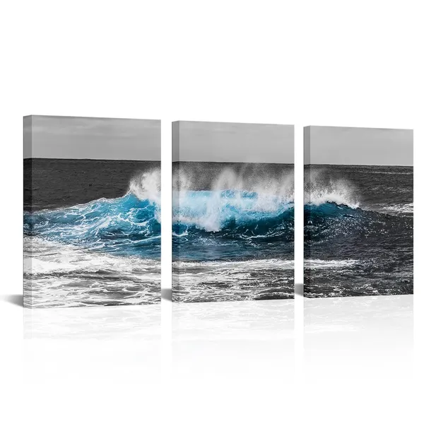 Multicolor_3_Piece_Ocean_Waves_Wall_Art_Black_and_White_Blue_Sea_Canvas_Paintings_Seascape_Nautical_Pictures_Prints_Framed_|_For_Living_Room_Home_Bathroom_Decor_Ready_to_Hang