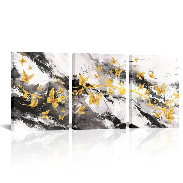Multicolor_Abstract_Black_and_Gold_Wall_Art_with_Butterfly
