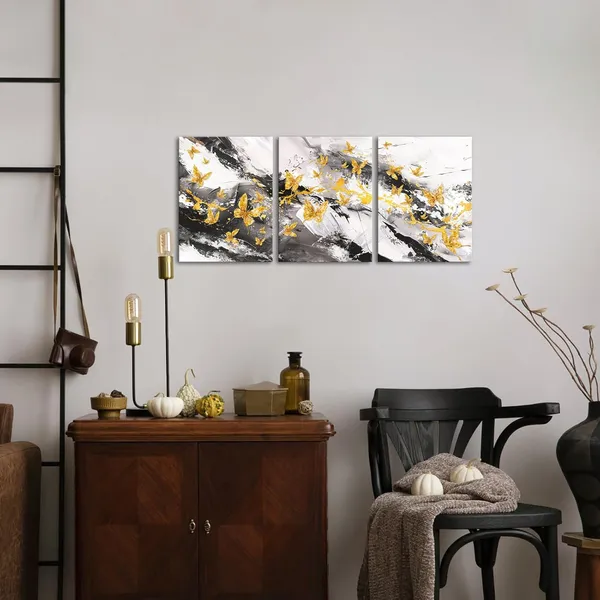 Multicolor_Abstract_Black_and_Gold_Wall_Art_with_Butterfly