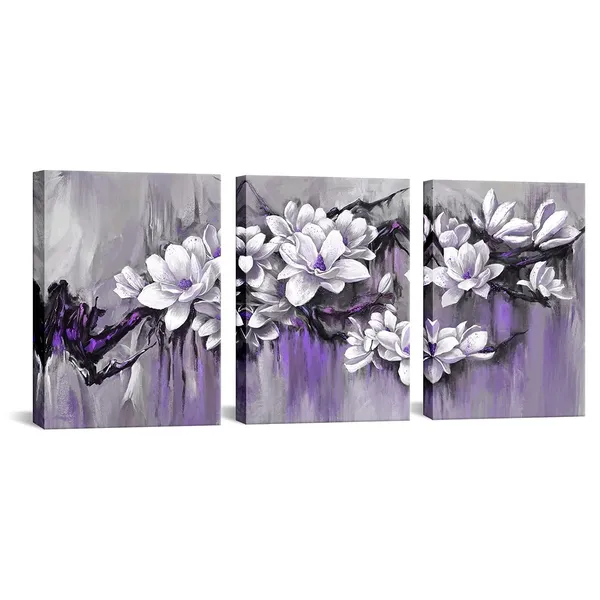 Multicolor_Purple_Magnolia_Art_Set_Elegant_Flowers_Canvas_Painting_|_For_Wall_Still_Life_Artwork_|_For_Contemperary_Home_Office_Wall_Decor_Gallery_Wrapped_Ready_to_Hang