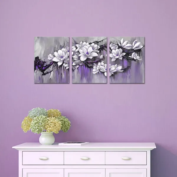 Multicolor_Purple_Magnolia_Art_Set_Elegant_Flowers_Canvas_Painting_|_For_Wall_Still_Life_Artwork_|_For_Contemperary_Home_Office_Wall_Decor_Gallery_Wrapped_Ready_to_Hang