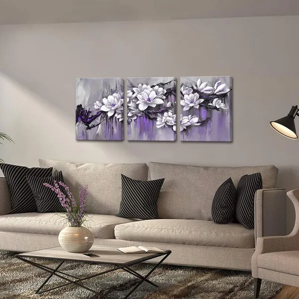 Multicolor_Purple_Magnolia_Art_Set_Elegant_Flowers_Canvas_Painting_|_For_Wall_Still_Life_Artwork_|_For_Contemperary_Home_Office_Wall_Decor_Gallery_Wrapped_Ready_to_Hang