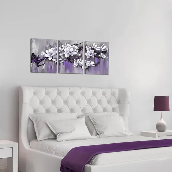 Multicolor_Purple_Magnolia_Art_Set_Elegant_Flowers_Canvas_Painting_|_For_Wall_Still_Life_Artwork_|_For_Contemperary_Home_Office_Wall_Decor_Gallery_Wrapped_Ready_to_Hang