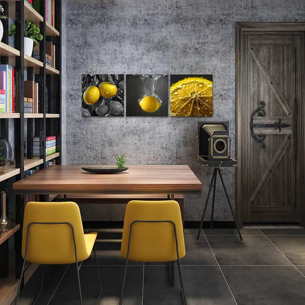 Multicolor_Lemon_Kitchen_Wall_Art_Yellow_and_Grey_Fruit_Picture_Prints_on_Canvas_Fresh_Lemon_and_Waterdrops_Dining_Room_Decor_Gallery_Wrapped
