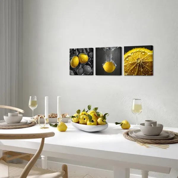 Multicolor_Lemon_Kitchen_Wall_Art_Yellow_and_Grey_Fruit_Picture_Prints_on_Canvas_Fresh_Lemon_and_Waterdrops_Dining_Room_Decor_Gallery_Wrapped